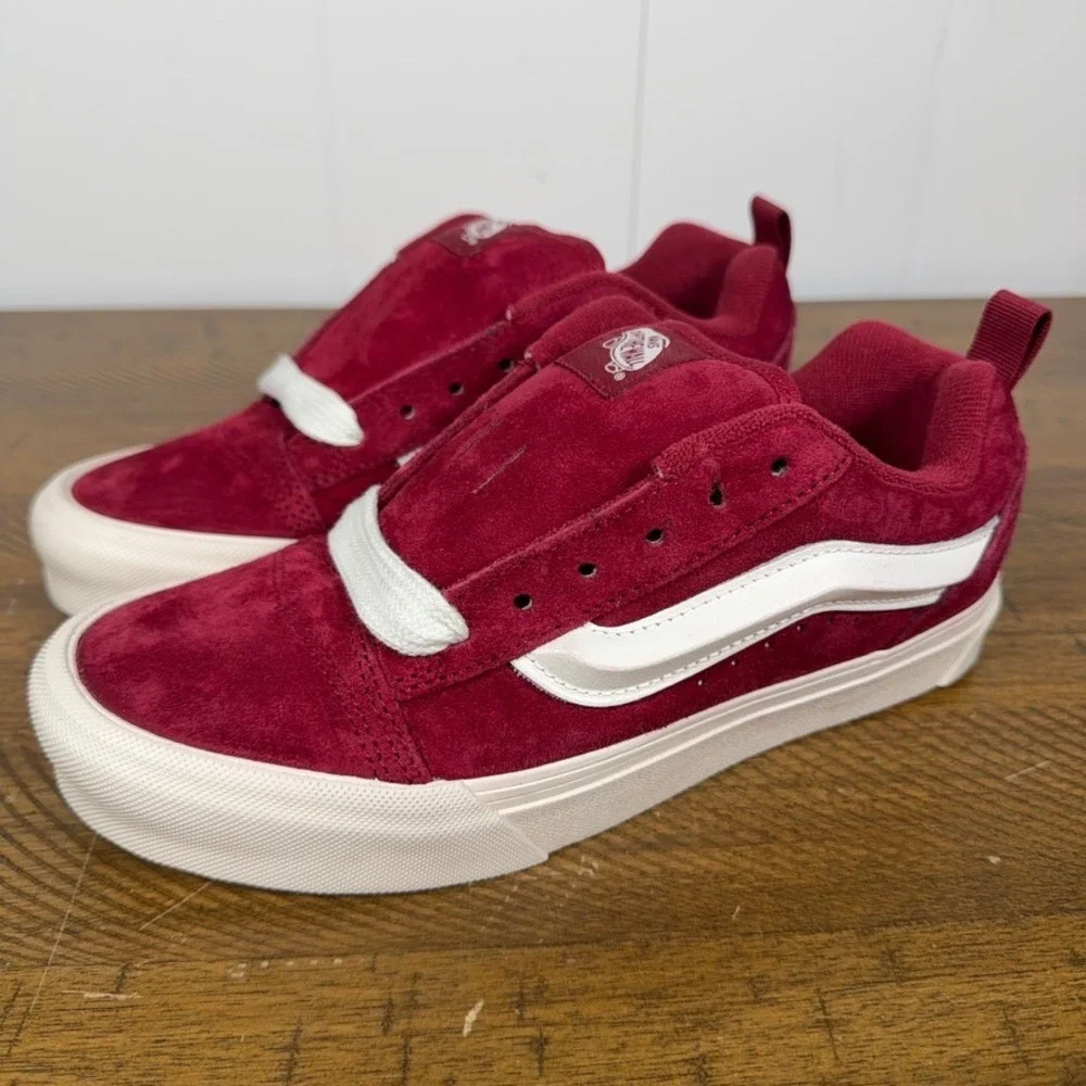 Vans Shoes Womens 7 Bordeaux‎ Red Knu Skool Suede Casual Skate Sneakers NEW